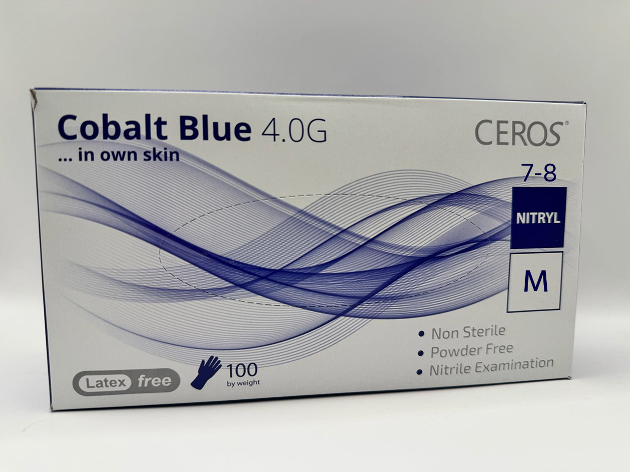Рукавички нітрилові оглядові нестирильні неприпудрені СEROS Cobalt Blue 4.0 G,розмір M